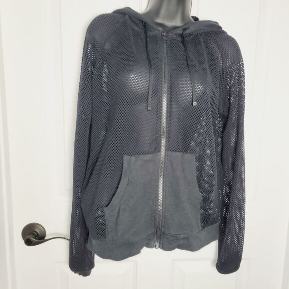 Blanc Noir Hoodie Medium Black Poolside Mesh Thumb Holes Athleisure Activewear